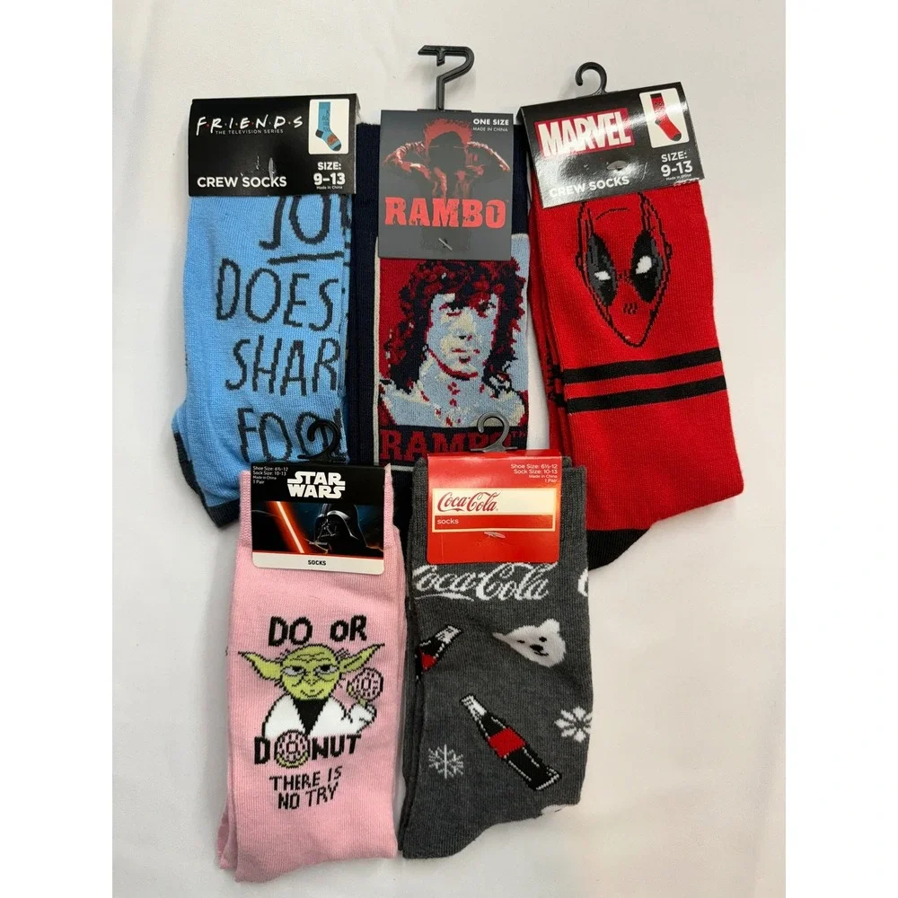 MISCELLANEOUS Adult Unisex Size 9-13 Friends Marvel Rambo Coke Star Wars Socks